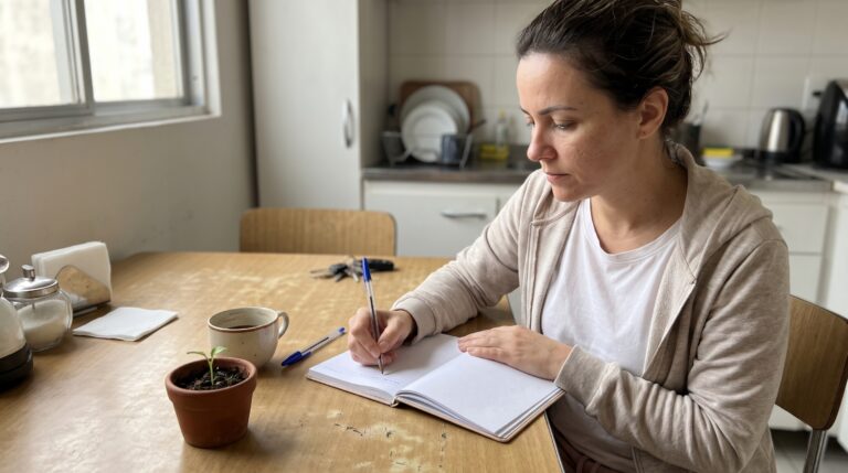 Mulher escrevendo metas num planner, refletindo sobre as previsões para 2027